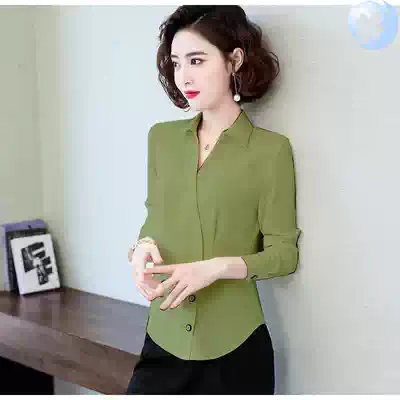 V neck chiffon shirt women long sleeve design sense coat 2020 Spring and Autumn new foreign style skirt small Shirt Waist lining