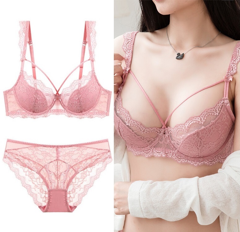 2025 Victoria's New Elegant Lace Sexy Embroidered Bra Small Chest Push-Up Underwear Set Ultra-Thin Women's Style