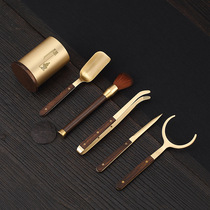Pure Copper Tea Ceremony Six Gentlemen Copper Wooden Tea Clamp Tea Knife Tea Spoon Kung Fu Tea Accessories Cup Fork Pot Raising Pen Tea Art Accessories