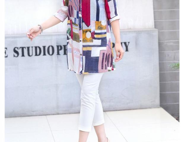 Áo sơ mi nữ bằng vải cotton và trung niên trong phần dài của mẹ tải sơ mi lỏng lẻo Áo sơ mi nữ trung niên mùa hè tay áo bảy điểm - Quần áo của mẹ áo nữ trung niên