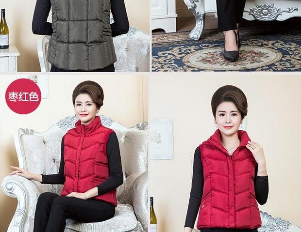 Phụ nữ trung niên mùa thu và mùa đông xuống áo vest ngắn bằng vải cotton cho phụ nữ Áo dài 40-50 tuổi áo khoác dạ nữ ngắn