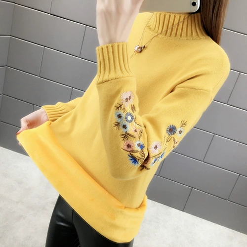 Утепленный свитер, длинное базовое приятное телу трикотажное платье, 2019, оверсайз, с вышивкой