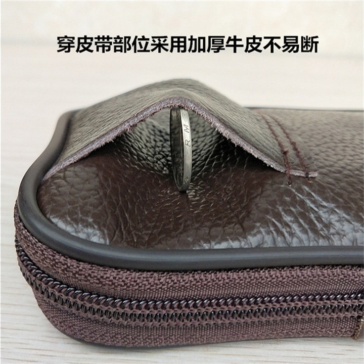 Túi da điện thoại di động nam đeo thắt lưng Túi da thắt lưng mặt cắt ngang một lớp siêu mỏng ba dây kéo dọc đa chức năng ví nữ hàng hiệu