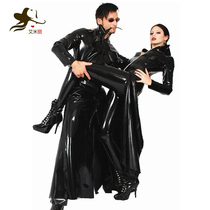 PVC leather cloak Black Empire cool handsome long windbreaker men and women same night singer ds performance suit locomotive suit