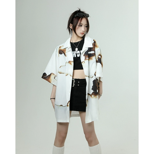 Шелковая рубашка, шифоновая куртка, короткий рукав, свободный крой