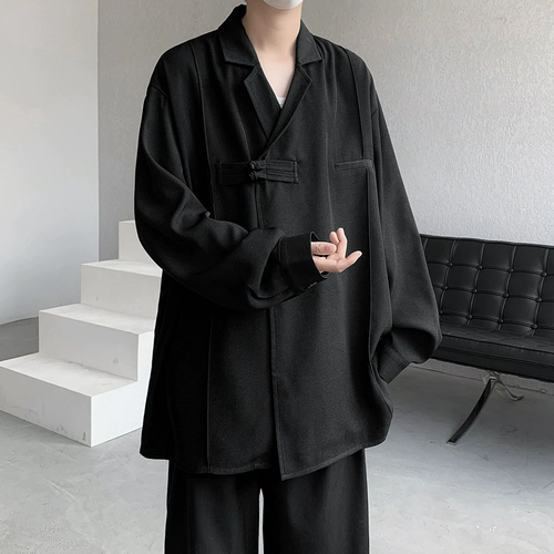 Небольшая дизайнерская рубашка, куртка, китайский стиль, тренд сезона, оверсайз