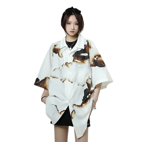 Шелковая рубашка, шифоновая куртка, короткий рукав, свободный крой