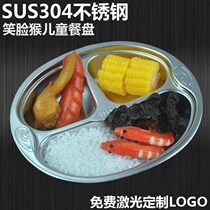 304 stainless steel grid plate thickened Children Baby fast food plate cute creative three grid Smiley monkey plate