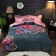 Các bông mới chải giường denim mạng đúp Red tấm bông trang bị châu Âu 1,5m 1.8m - Bộ đồ giường bốn mảnh
