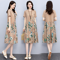 Advanced Sensational Breaking Floral Dress Dress Woman 2022 Summer New Big Code Loose Cotton Linen With Long Mamma Dress