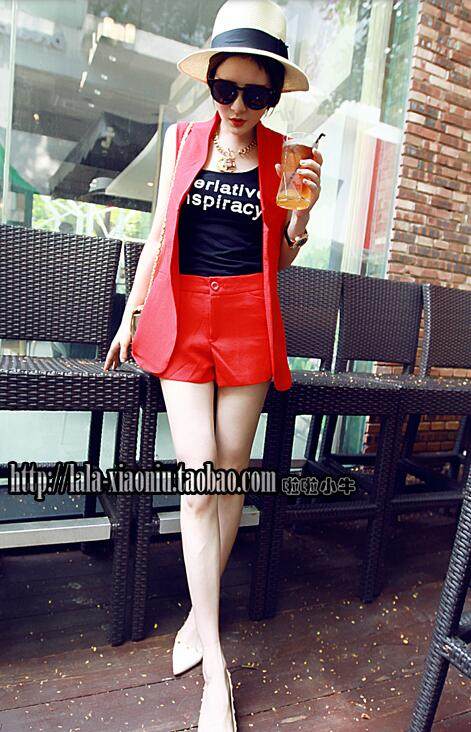 2017春夏装新款韩版气质修身西装女马甲短裤背心三件套时尚套装女