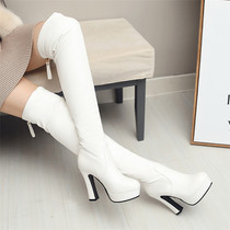 Molis's new knee boots super high heel round head thick heel European and American large size autumn and winter white women's boots