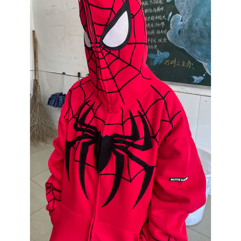 American Street Style Cardigan Hooded Sweatshirt for Men, New Autumn Loose Trendy Brand Youth Spider-Man Red Jacket American Street Style Cardigan Hooded Sweatshirt for Men, New Autumn Loose Trendy Brand Youth Spider-Man Red Jacket