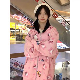 Кофта‑худи Hello Kitty с молнией, свободный осенний крой, фуксия, размеры M–2XL