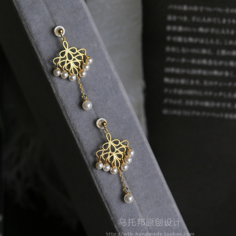 Feather fan, court retro, national style, elegant Chinese style, dinner series, 925 sterling silver pearl earrings, ear clips