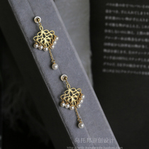 Lupine Court Vintage National Elegance Chinoiserie Dinner Series Sterling Silver Pearl Stud Earrings Ear Clips