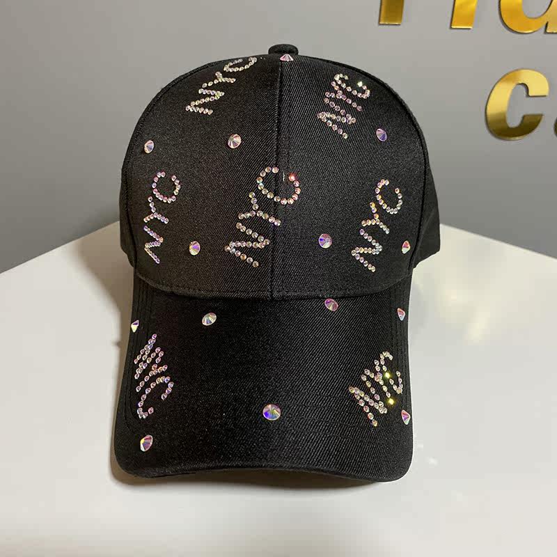 网红同款NYC水钻棒球帽女逛街时尚鸭舌帽旅游百搭防晒遮阳帽子男详情图9