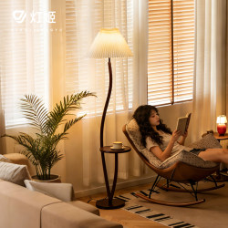 Medieval-Style Living Room Floor Lamp with Integrated Shelf, Retro Pleated Sofa Side Ambient Light, Creative Bedroom Floor Lamp