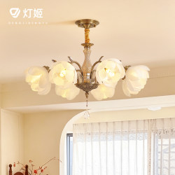 French Retro Flower Living Room Chandelier, Antique Style Flower Bud Lamp, Hand-Carved Romantic Atmosphere Master Bedroom Lighting