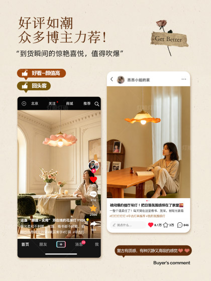 Dengji Original High-End Pendant Light with Cherry Blossom Design, French Cream Style Dining Room Pendant Light, Bedroom Dining Table Flower Pendant Light