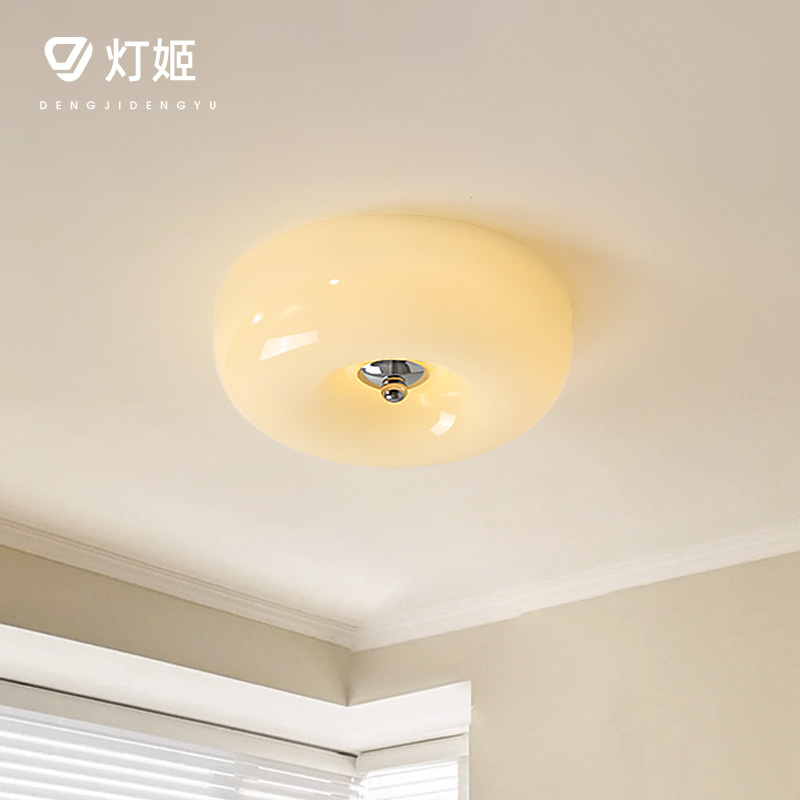 Lamp Ji French Retro Ceiling Lamp Bedroom Lamp Pudding Vintage Cream Style Glass Master Bedroom 2023 New Lighting Fixtures