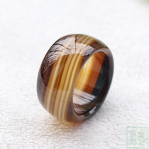 Natural raw ore entangled silk agate ring Brown big ring finger mens ring play piece