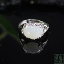 Delivery certificate Natural and Tian Bai jade Ruyi ring 925 silver inlaid jade ring womens ring jade jade jewellery