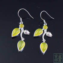 Natural jalcedar earrings jade earrings female long Magnolia earrings earrings earrings 925 silver ear hook