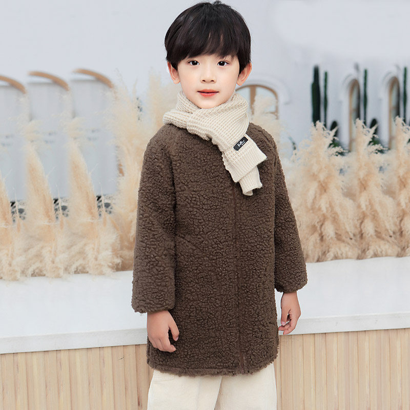 Autumn Winter Children's Down Clothes Hood Boy Thickened Suede Long Sleeve Baby Drawing Apron Kid Eating Anti-Dirty And Protective Clothing