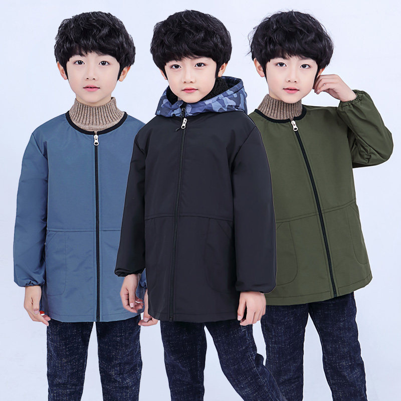 Children's waterproof jacket down jacket coverall boy baby eating bib pocket student long-sleeved painting clothes bib-sleeve winter