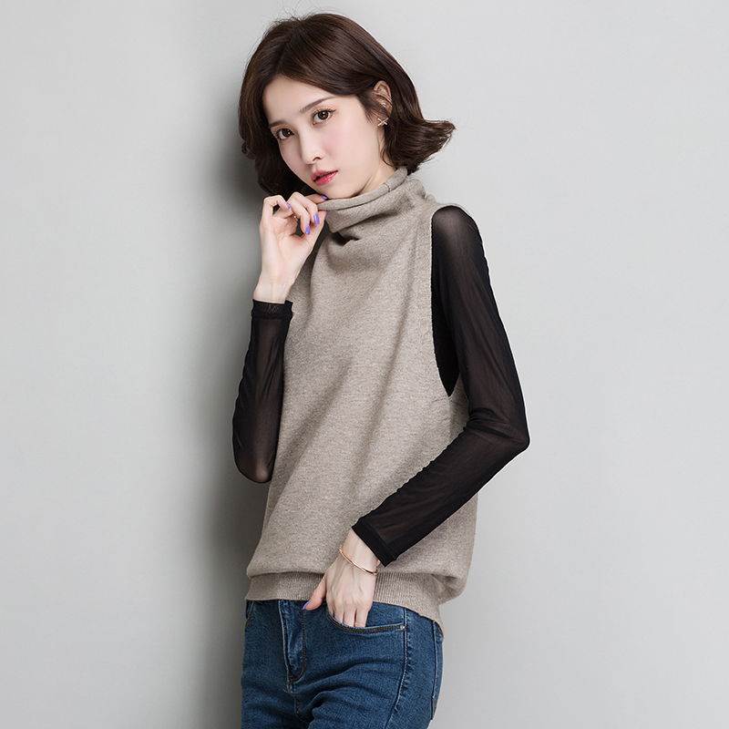 ngắn vest nhỏ nhỏ cao cổ knitsweater phụ nữ lỏng lẻo vừa vặn vào mùa xuân và mùa thu bên ngoài mặc ngựa kẹp tay mỏng áo len