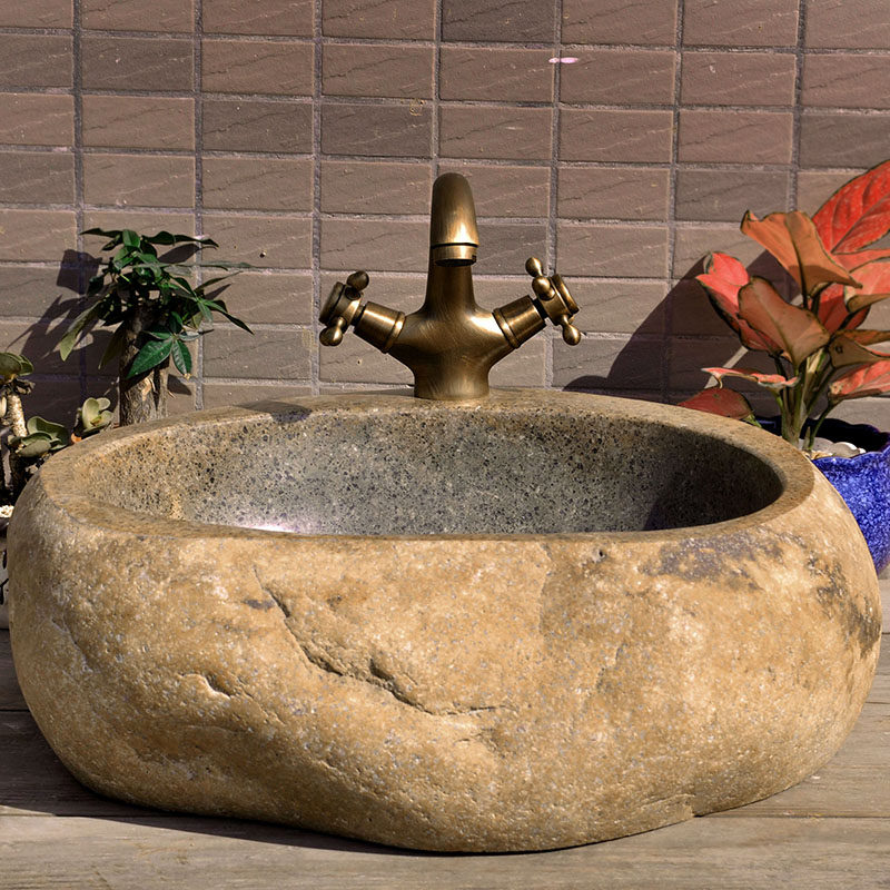 Stone Wash Basin integrated retro upright post basin Outdoor Courtyard Washbasin Villa balcony Handwashing pool Stone Terra basin
