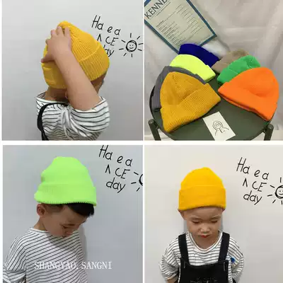 Children's wool hat board Korean melon leather hat Joker knit hat autumn and winter thin fluorescent color parent-child Landmaster hat