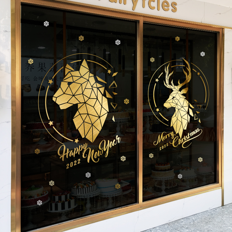 Christmas decoration sliding door stickers 2022 Christmas elk window glass stickers shopping mall shop window stickers