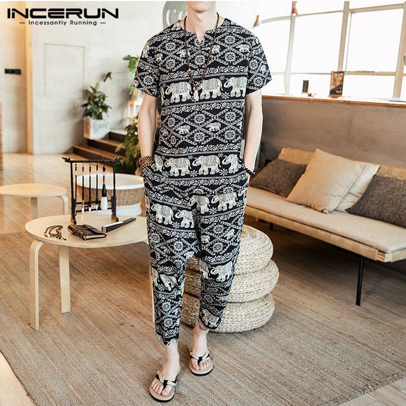 Спортивный костюм для отдыха 加肥加大休闲长裤 街头风格男装冬季七分袖休闲裤 2件套 loose men clothes OTHER