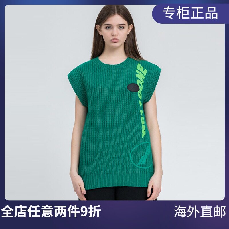 (official net spot) we11done green solid foaming LOGO printed round collar knit horse chia sweater
