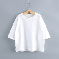 Girl Short Sleeve T-shirt 2022 Summer Dress CUHK Child Loose Bat Shirt 70% Sleeves Child Cotton Twist Thin in the Sleeves Tide