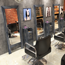 Creative Retro Hairdresse Shop Mirror Desk Single-sided Solid Wood Beauty Hair Shop Mirror Hair Salon Brief Bifacial Ground Hair Shop Mirror