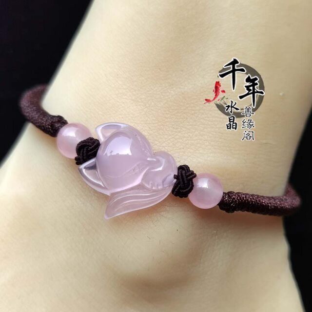 2024 ສີບົວທຳມະຊາດ Crystal Fox Red Rope Bracelet Spirit Fox Peach Blossom Auspicious Lucky Fortune Anklet