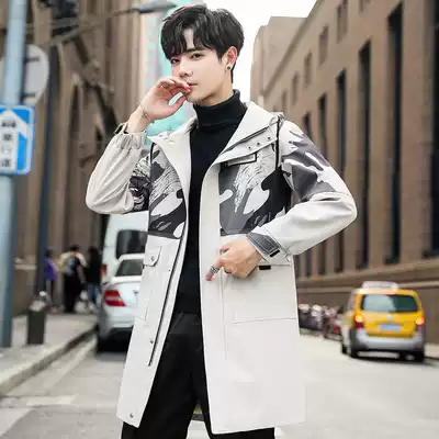 Autumn camouflage coat men long version of the trend over the knee British coat men's windbreaker 2020 new autumn