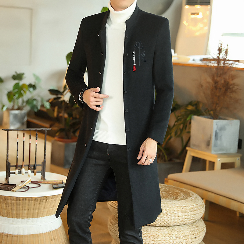 Fall and Winter Han Costume Male Long Edition Han Edition Currently Over Knee Costume Men's Windshirt China Fengqiu Fashion