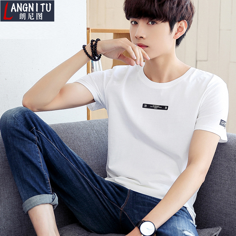 Short sleeve T-shirt male pure cotton Summer Korean version Trend round collar Youth white t Men's half sleeve 2021 new men's clothing