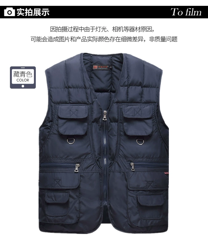 Mùa thu và mùa đông mới trung và già xuống cotton vest nam nhiều túi áo ấm cha tải kích thước lớn ngoài trời ao ba lo nam