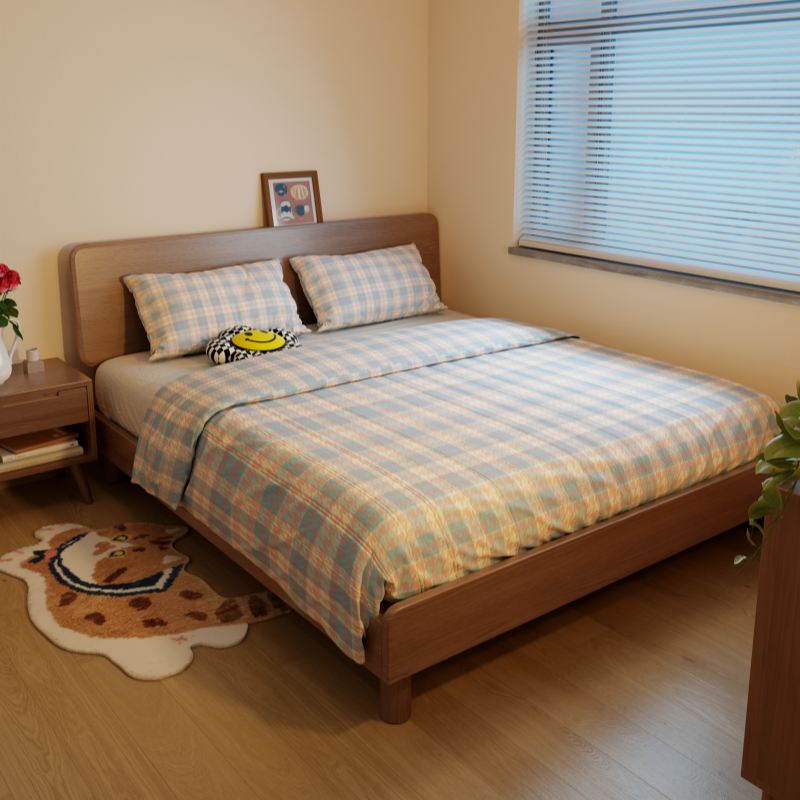冬の木製無垢材ベッド1.8メートルダブルベッドモダンシンプルマスターベッドルーム大きなベッドベッドルームホーム1.5小さなアパートシングルベッド