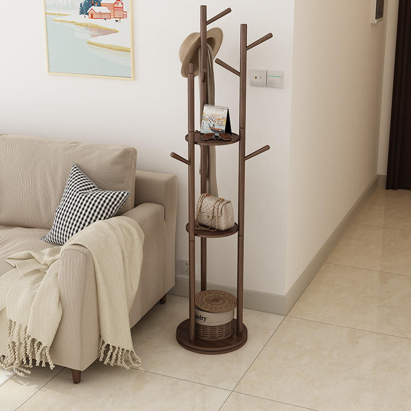 Solid wooden cap rack household bedroom floor-to-floor stand vertical clothing rack placing frame red hanger rack