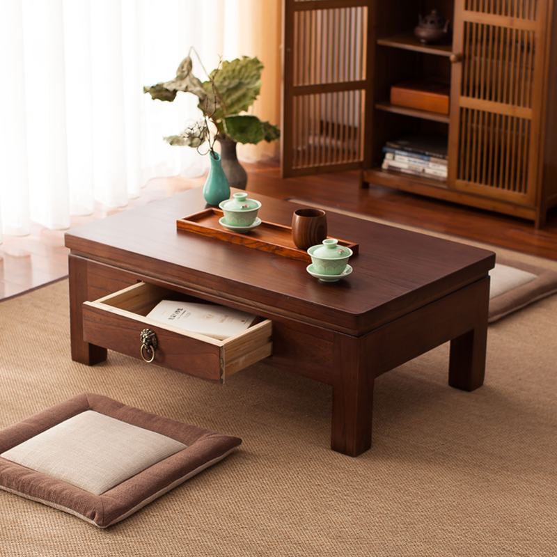 Simple Chinese tatami small coffee table Kang table Solid wood bay window table Japanese-style balcony Zen drawer low table