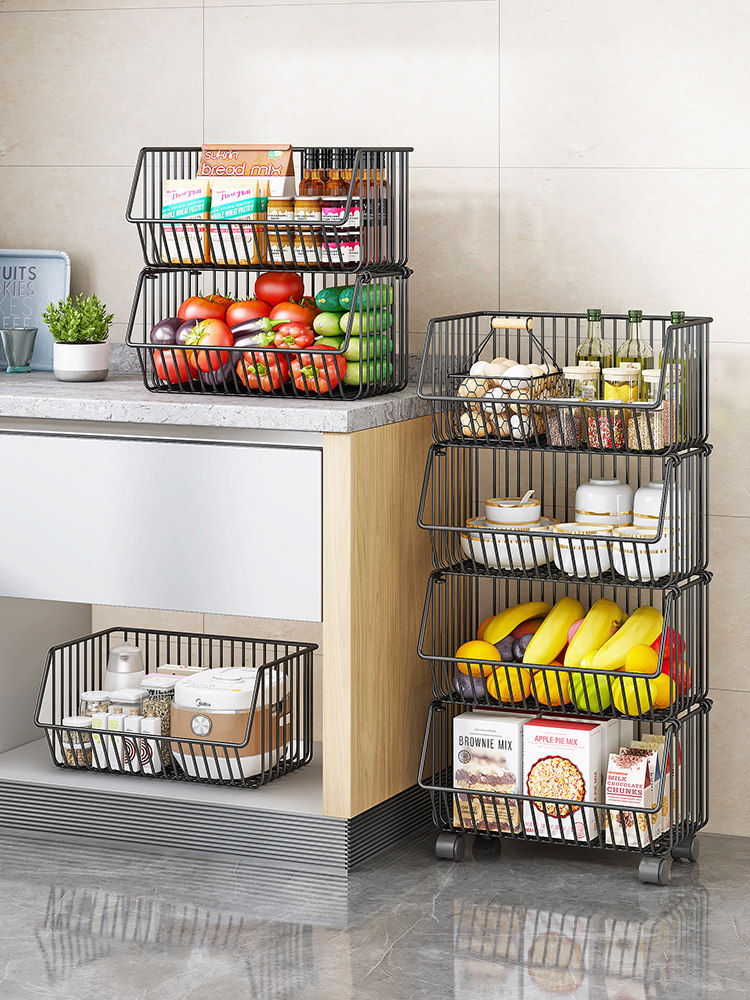 Vegetable Basket Kitchen Storage Rack, Floor-Standing Multi-Layer Fruit and Vegetable Storage Supplies, Wall-Corner Mobile Snack Cart