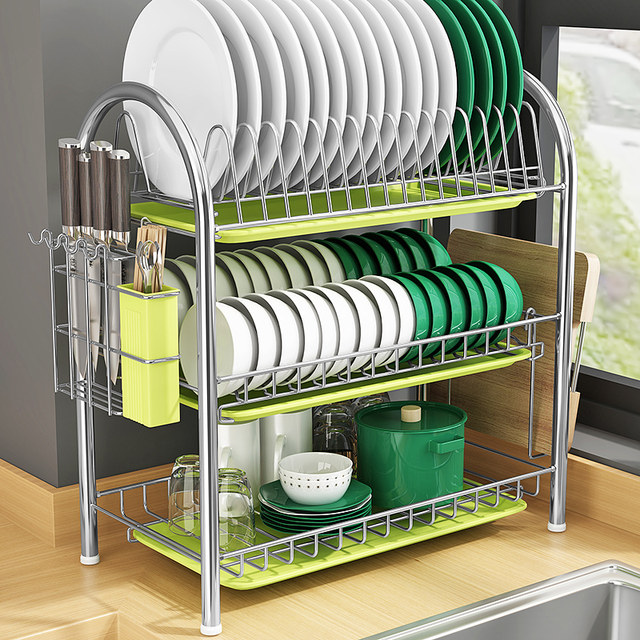 Complete collection of kitchen utensils for household floor-standing multi-layer drain bowl racks, countertop cabinets, dishware storage supplies