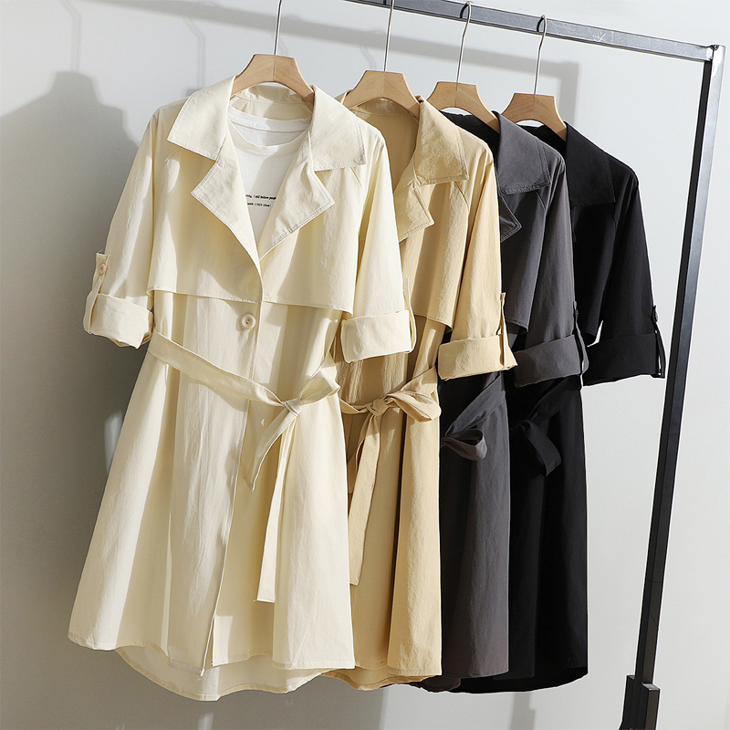 Thin Belted Trench Coat for Women, Mid-Length, New Spring and Autumn Korean Style, Loose and Versatile, Slimming Coat, Women's Outerwear