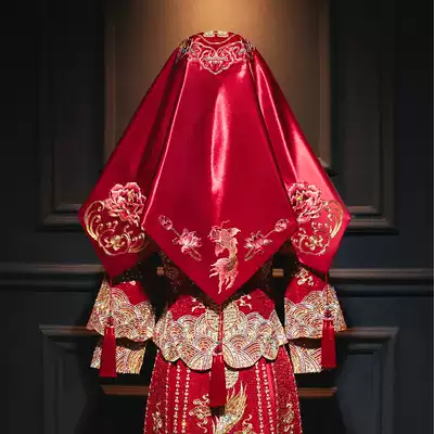 Red hijab 2021 new wedding hijab bride Chinese style embroidery red classical beauty HIPPA tassel